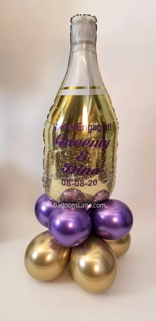 Custom Champion Bottle Balloon with Purple and Gold Latex Balloons for Celebrating Engagement in Manhattan