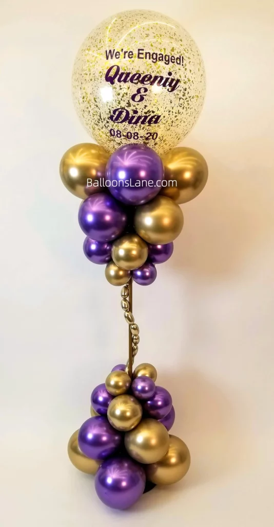 Confetti Balloon with Gold and Purple Multi-size Balloon Stand and Rose for Celebrating Engagement in Manhattan