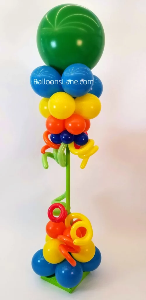 Large Green Balloon with Multicolor Balloon Column with Twisted Balloons in Brooklyn for Various Events