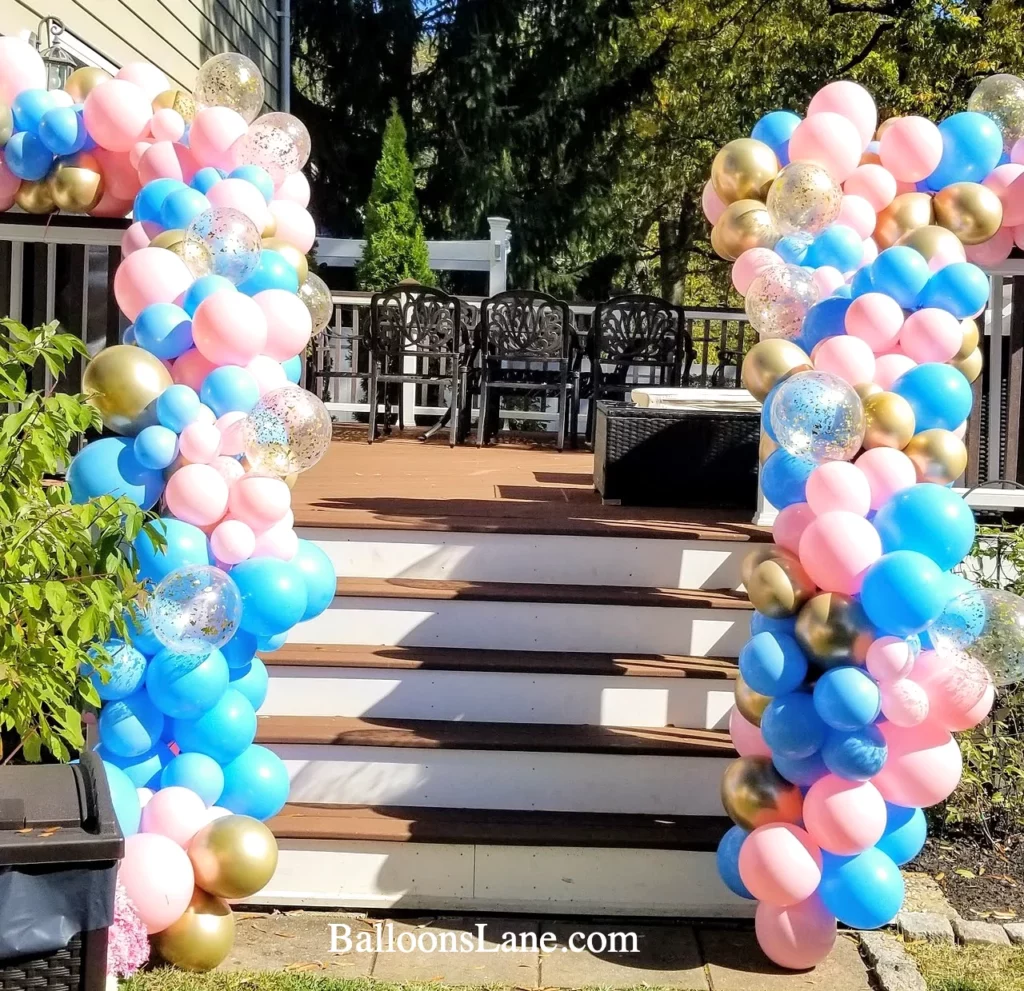 Whimsical Pastel Balloon Garland Decorating a Brooklyn Staircase