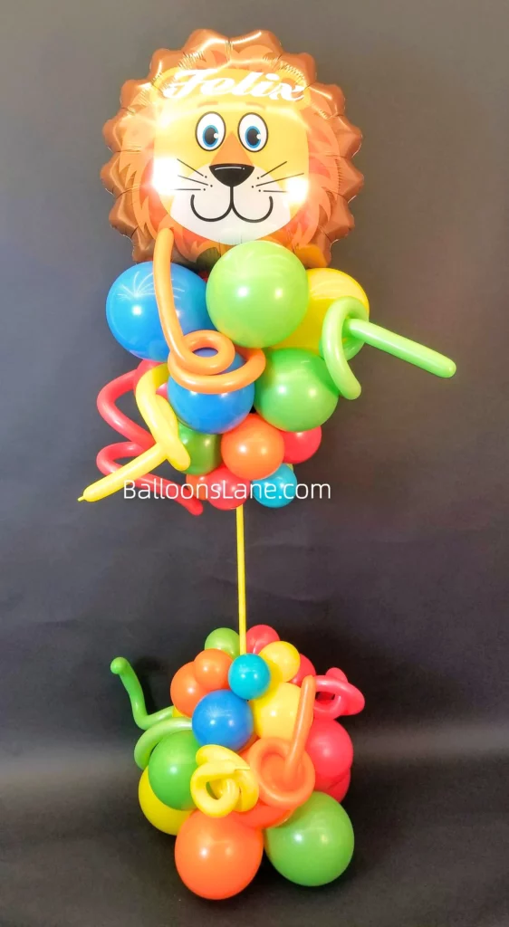 Line Theme Foil Balloons with Green, Blue, Orange, and Yellow Latex Balloons and Twisted Balloons in NJ
