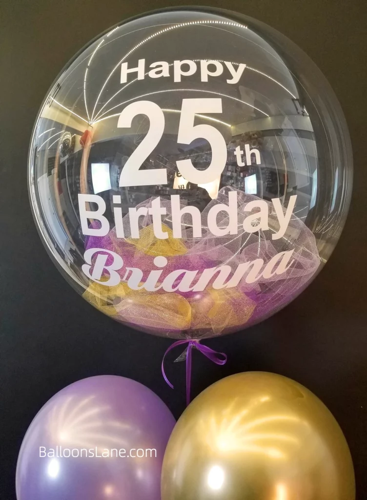 25th Birthday Feather Balloon in Brooklyn with Lavender and Gold Accents