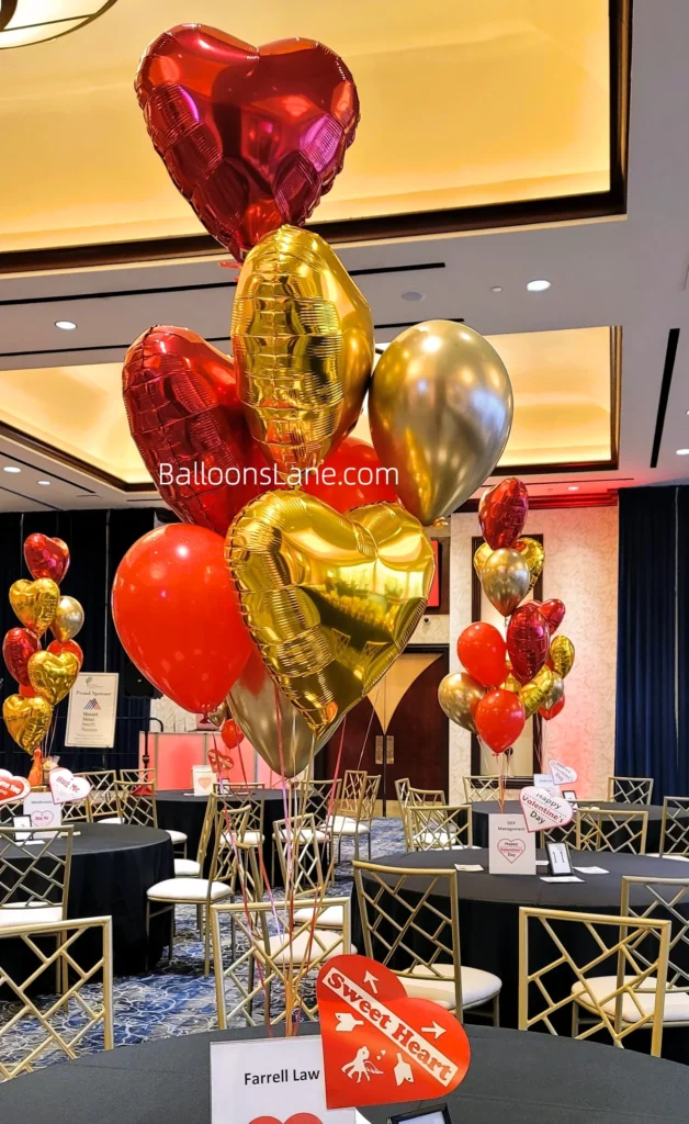 Gold "heart" balloons for Valentine's Day celebration in Brooklyn. Balloons, Heart-Shaped Balloon, and Gold/ Balloon boquet