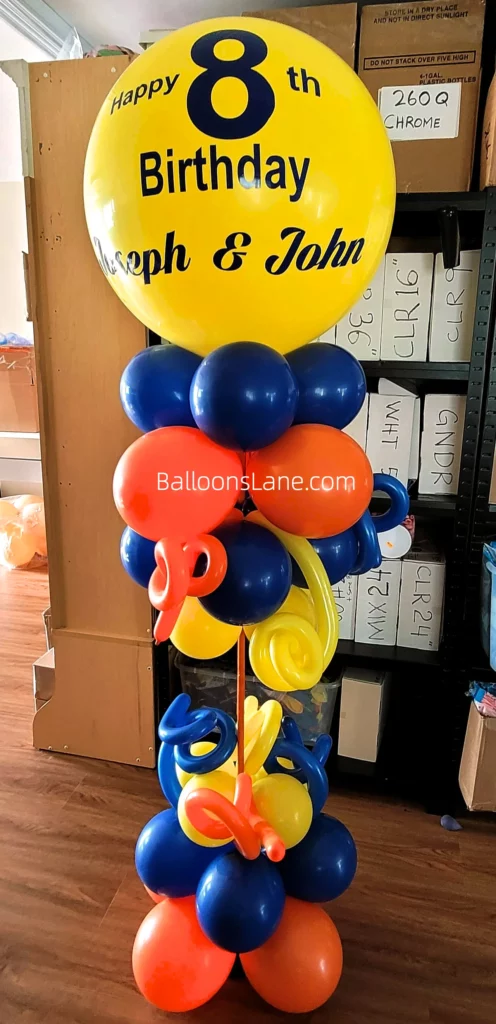 Customized "Happy Birthday" Balloon with Blue, Red, and Yellow Accents to Celebrate Birthday in Brooklyn