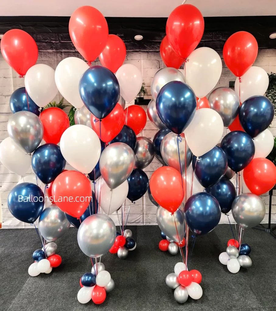 Red, Blue, and White Balloon Column in Brooklyn to Celebrate Birthday in New Jersey