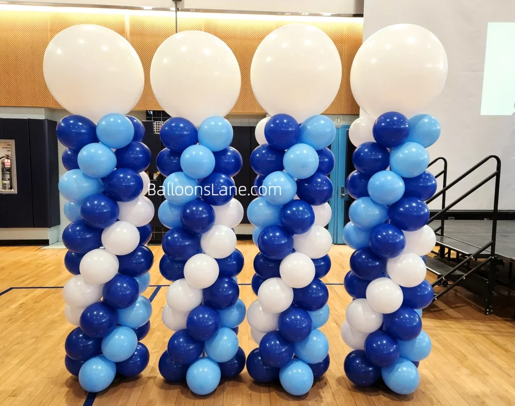 Large white balloon with blue and white balloon in Brooklyn to celebrate graduation