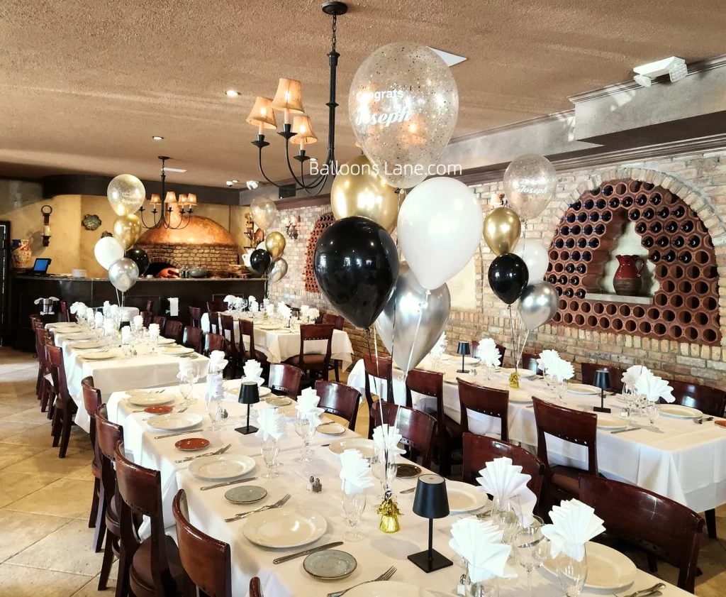 Balloon Bouquet with Gold, White, Black, and Silver Balloons, Centerpiece in Staten Island