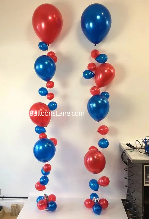 Red and blue string balloons in Brooklyn