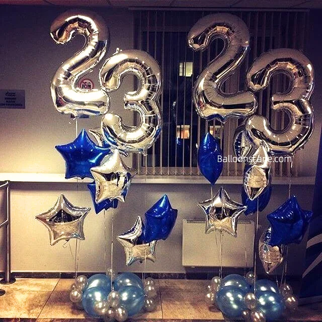 23rd Birthday Balloon Bouquet with Blue and Silver Foil Accents