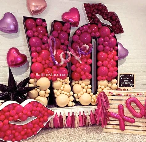 Celebrate Valentine's Day in New York City with Lips, Star, Heart, and Letter Balloons in Purple, Pink, and Rose Gold