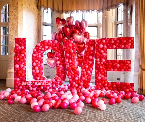 Love-Themed Balloon Decor with Heart-Shaped Balloons and Red/Pink Balloons to Celebrate Valentine's Day in New Jersey