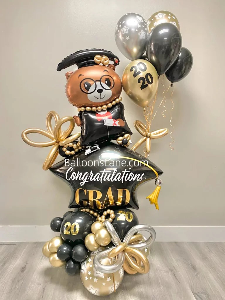 Elegant Bouquet of Textured Grey, Rose Gold Chrome, Silver, and Gold Gradient Foil Balloons with Twisted Balloons in NJ