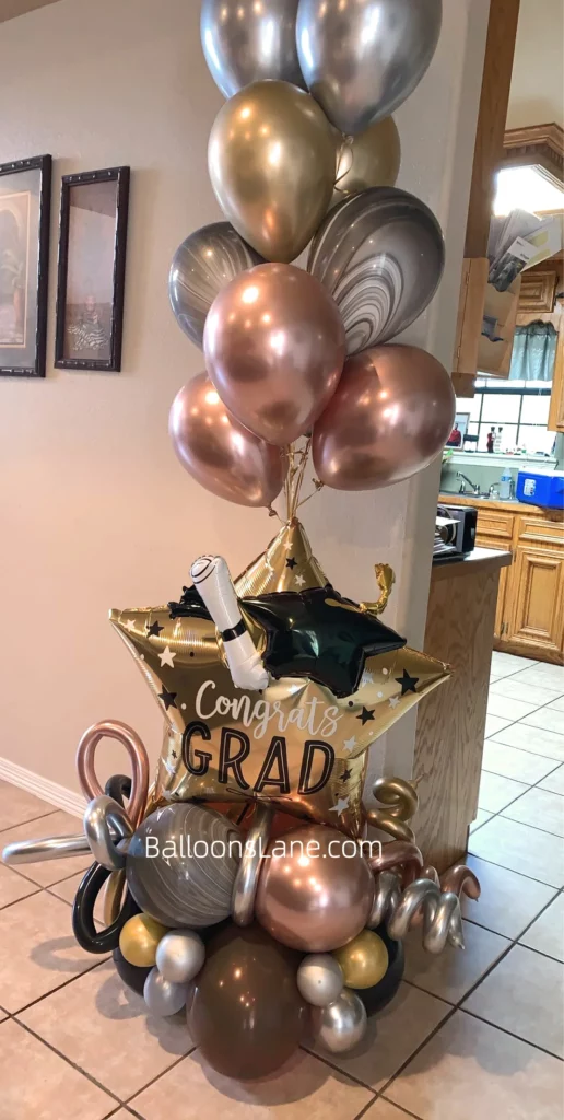 Elegant Bouquet of Textured Grey, Rose Gold Chrome, Silver, and Gold Gradient Foil Balloons with Twisted Balloons in NJ