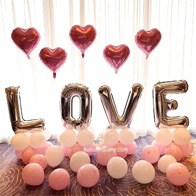 Celebrate Valentine's Day in NJ with Heart Ceiling Balloons, Love Silver Balloon, and Pink Balloons