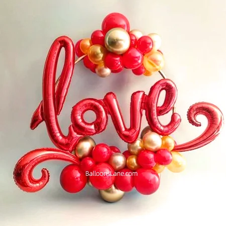 "I Love You" Letter Balloons Bouquet with Red Heart Shape Foil Balloon and Red Twisted Balloons in Brooklyn for Valentine's Day Celebration