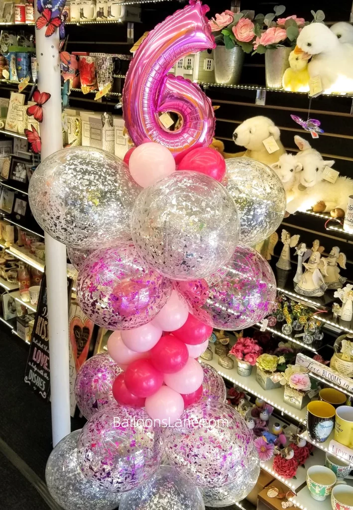 6th Birthday Party Balloon Bouquet in Pink, White, and Red