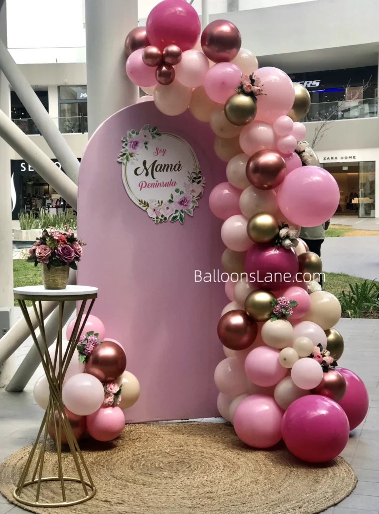 Pink and Gold Latex Balloon Half Arch to Celebrate Birthday in NJ