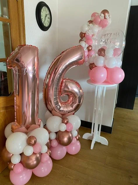 Number 16 Balloon Stand with Clear Customized Balloon Bouquet in New York City