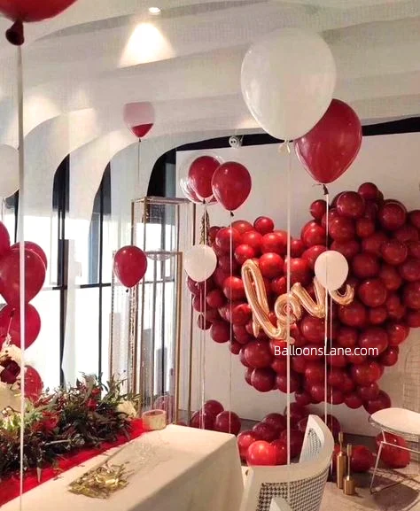 Celebrate Valentine's Day in NJ with Red Latex Balloons, Love Letter Balloon, and White/Red Ceiling Balloons