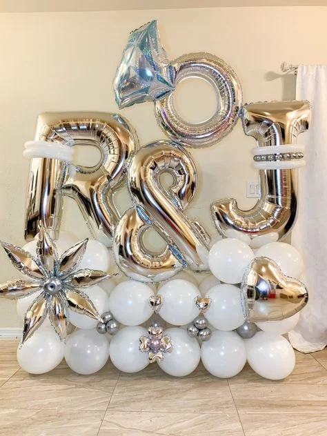 Customized engagement balloon with ring, bride, and groom initial letter balloons with beautiful star balloon