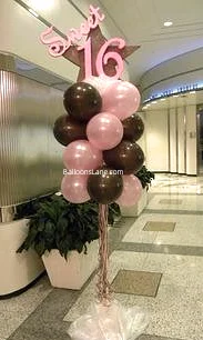 Sweet 16 balloon bouquet featuring pink and black balloons in New York