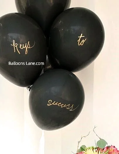 Key to Success Balloon Cluster in Black Latex, Created by Balloons Lane in Brooklyn