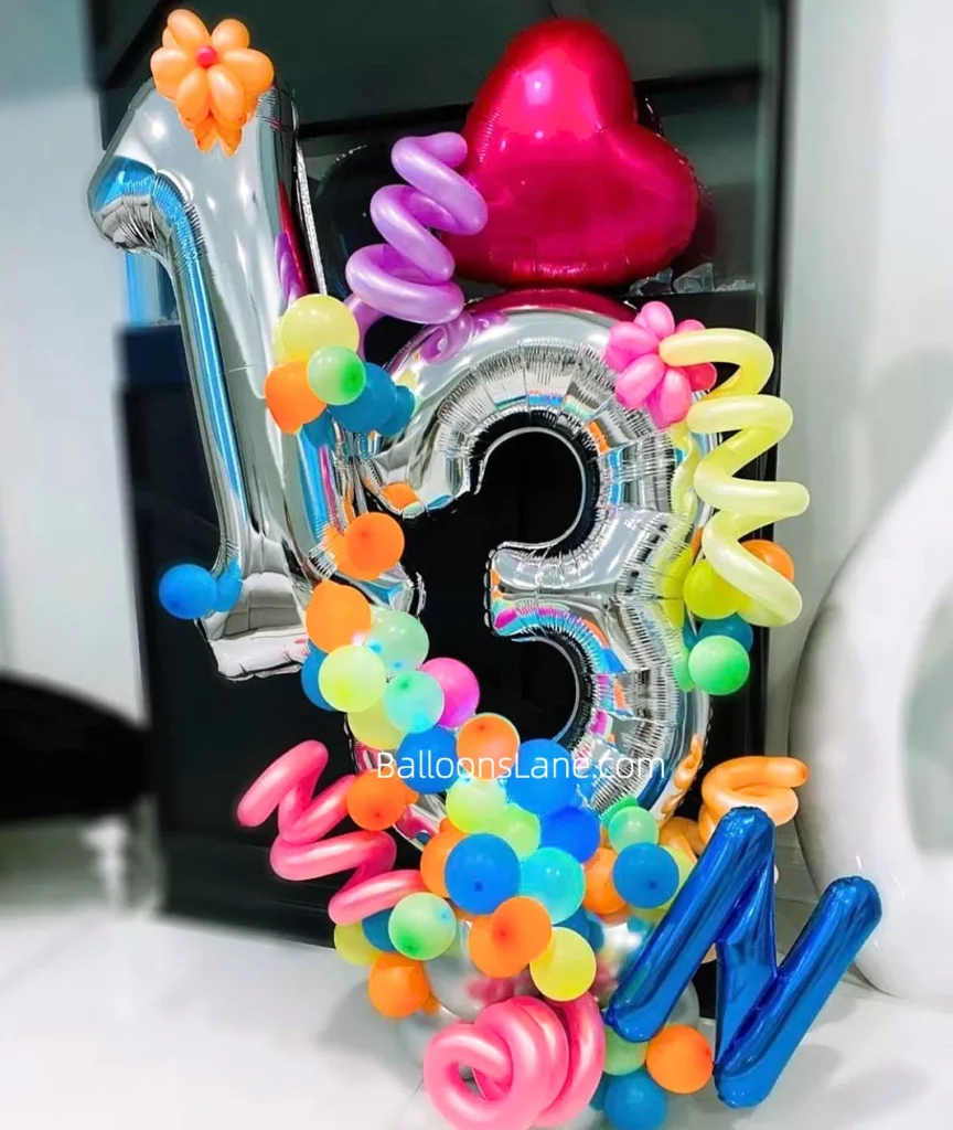 1 & 3 Letter Balloons Along with Twisted Balloons in Yellow, Orange, and Blue, Letter Balloons in Blue and Red Foil, and Matching Latex Balloon Bouquet in NYC