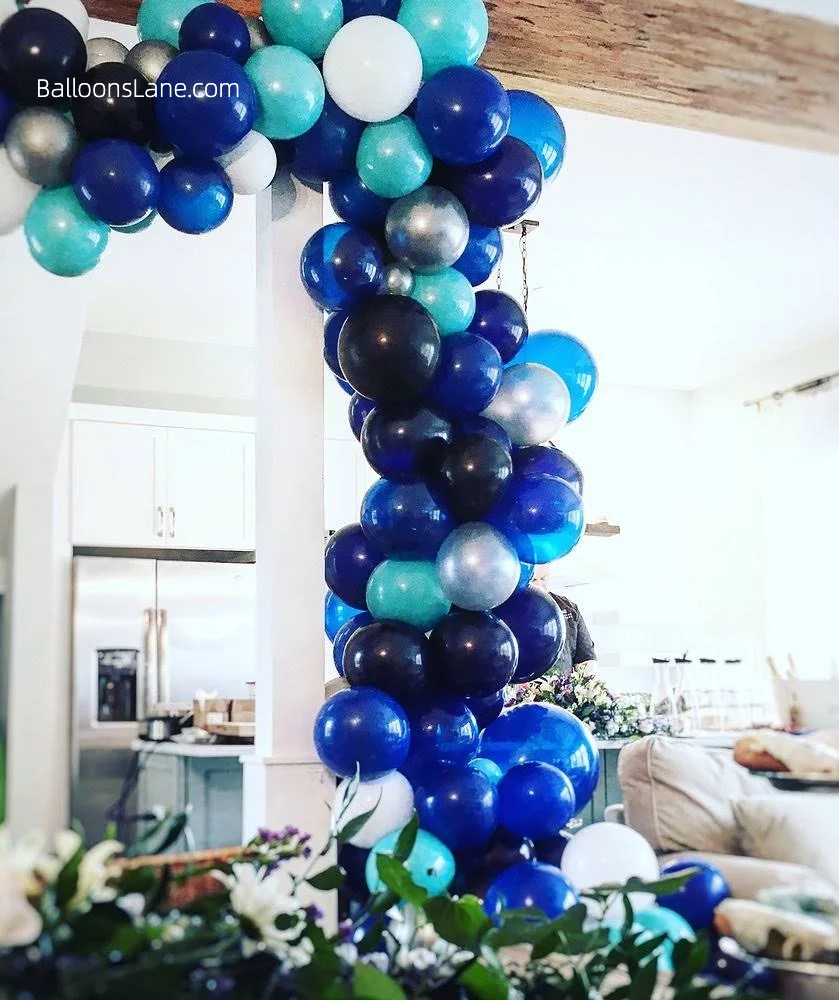 Royal Blue, Purple Blue, Silver, and White Latex Balloons Garland