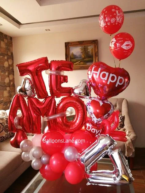 Celebrate Love on Valentine's Day in New Jersey with Letter Balloons, Number Balloon, Heart-Shaped Balloon, White, Silver, and Red Balloons