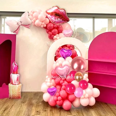Celebrate Love on Valentine's Day in New Jersey with Pink Lips, Beautifully Heart-Shaped Balloon, and Pink Balloon Garland