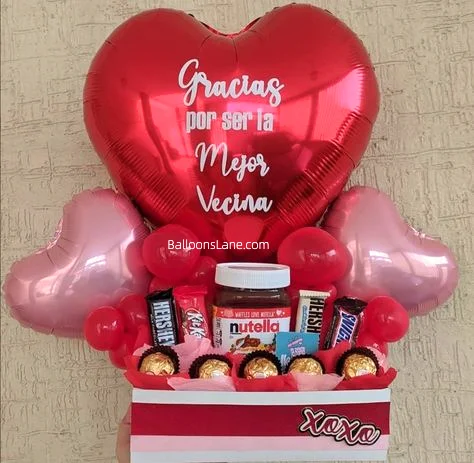 Celebrate Love on Valentine's Day in New Jersey with a Large Personalized Heart Balloon and Pink Heart-Shaped Balloons, Accompanied by Delicious Treats