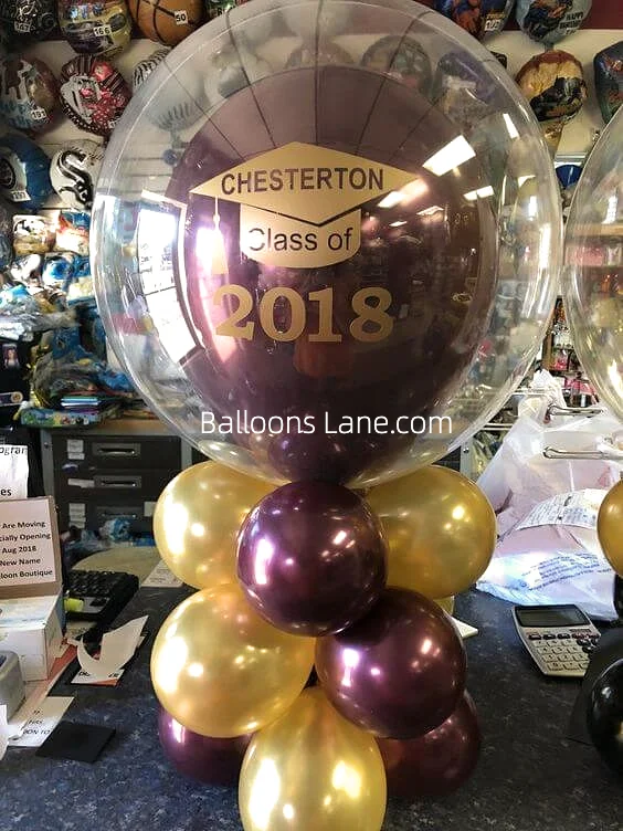 Chesterton Class of 2018 Graduation Balloon with Yellow and Magenta Balloons in New York City