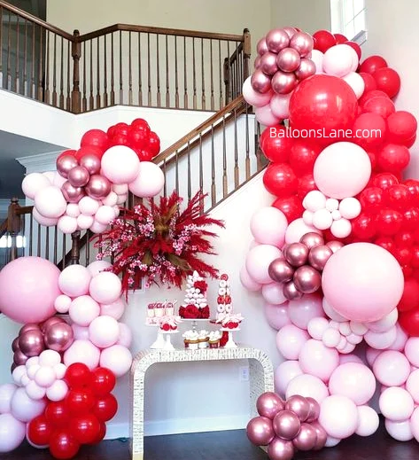 Celebrate Love on Valentine's Day with a Red, Pink, White, and Rose Gold Balloon Garland in Staten Island