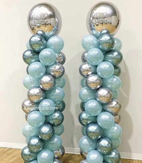 Celebrate Special Moments with Diamond Clear, Pearl Azure, and Pearl Mint Green Balloon Column in Staten Island
