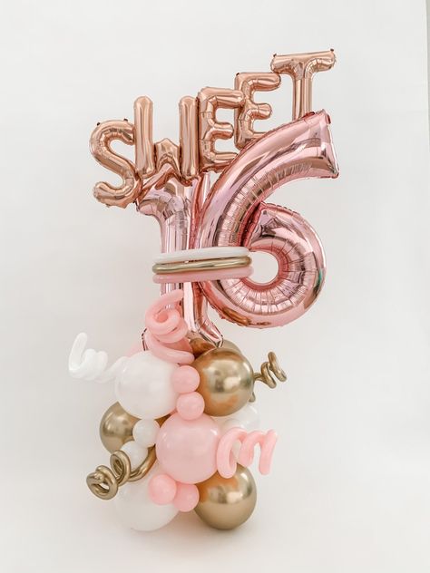 Sweet letter balloons along with 1&6 number balloon in rose gold and twisted balloons in pink white and gold balloon all sorted in bouquet to celebrate a memorable birthday in New Jersey