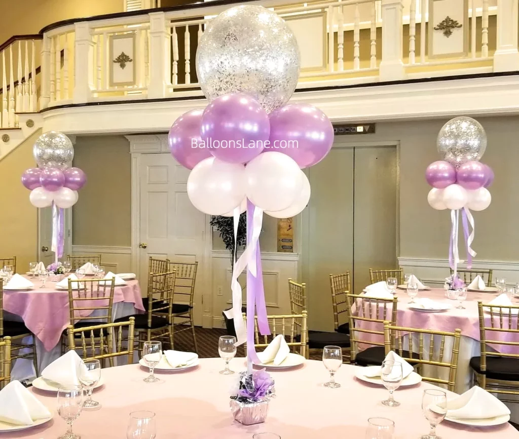 Lavender and pearlized white latex balloon bouquet