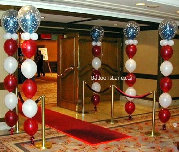 A linked balloon column adorned with mini balloons, designed to celebrate birthday, New Year, and anniversary in Brooklyn.