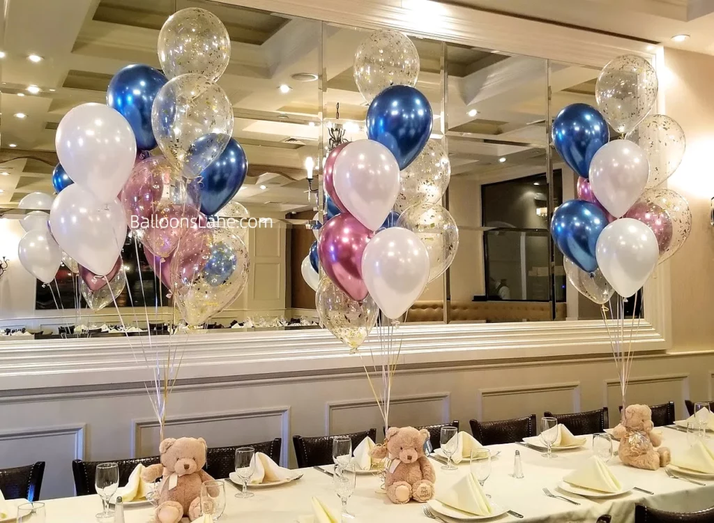 Mix of Chrome Latex Balloons with Clear Gold Confetti Balloons for Birthday in Staten Island