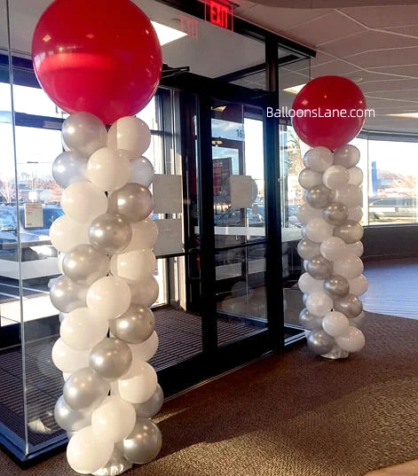 Red, Silver, and White Balloon Columns in Brooklyn